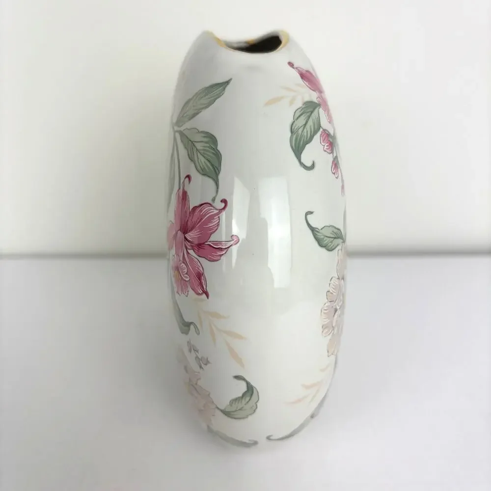 Prima Otagiri Japan Floral Vase White Pink Green 6.5